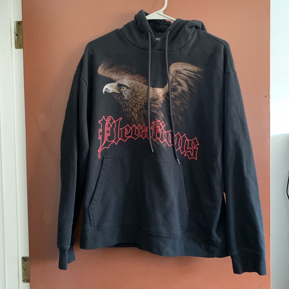 Forever 21 Black Eagle Graphic Zip-Up Hoodie with Brown Accent